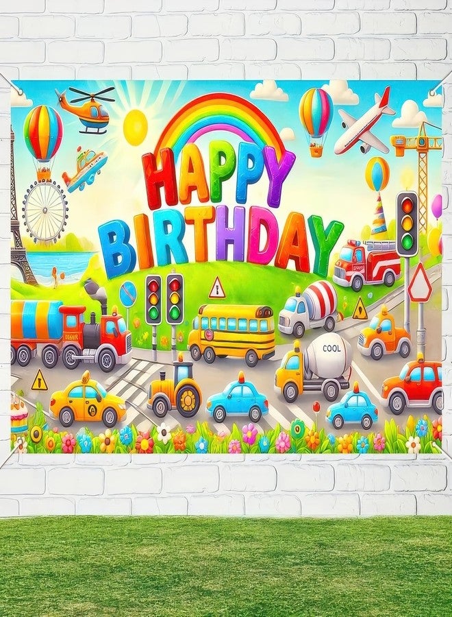 BlissYard Happy Birthday Backdrop Colorful Cartoon Cute Car Happy Birthday Backdrop Boys Birthday Party Decorations Photography Supplies 70x 43Inch - Image 3
